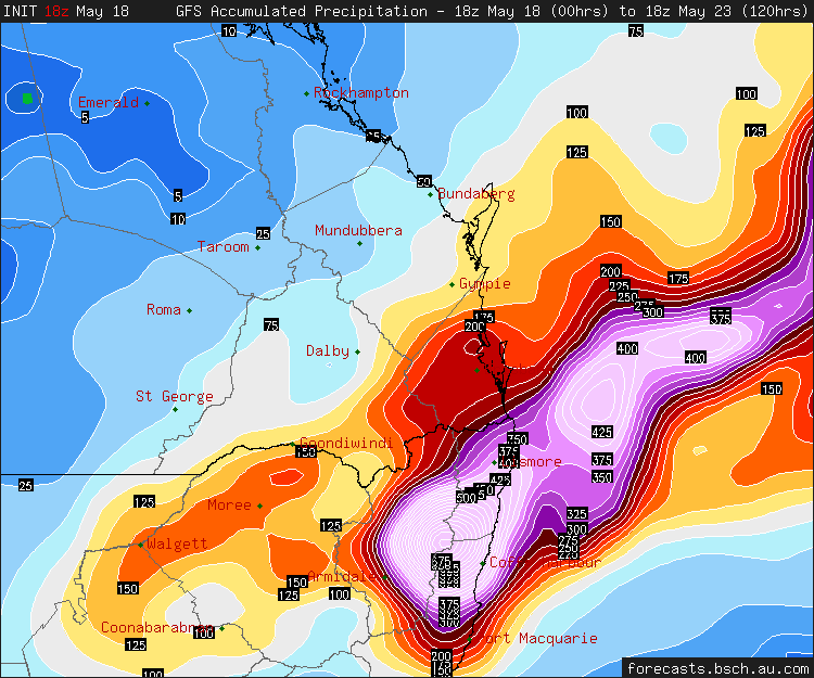 The latest GFS rainfall chart